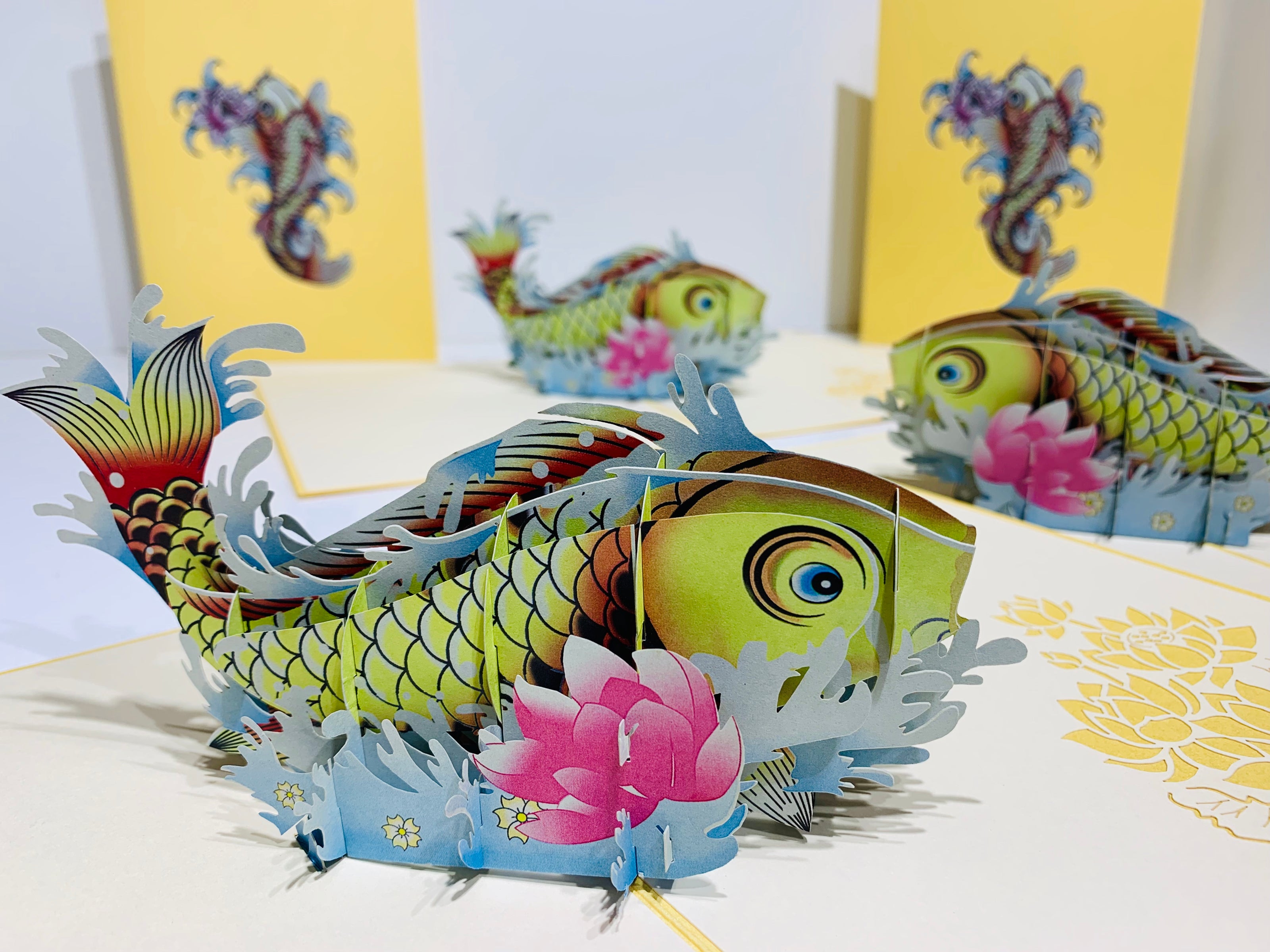 Gold Koi Japanese Fish Origami Pop Cards 3D Pop Up Greeting Card Happy Birthday Thank You Handmade Gift Thinking of You Blank Card for Any Occasion Happy Mother's Day Happy Father's Australiana Celebrate the Beauty of Flower