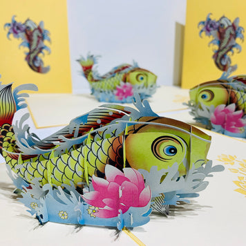 Gold Koi Japanese Fish Origami Pop Cards 3D Pop Up Greeting Card Happy Birthday Thank You Handmade Gift Thinking of You Blank Card for Any Occasion Happy Mother's Day Happy Father's Australiana Celebrate the Beauty of Flower