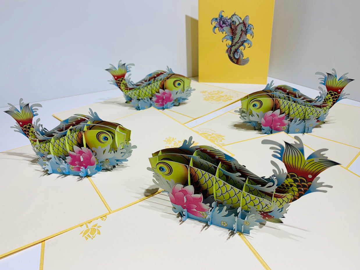 Gold Koi Japanese Fish Origami Pop Cards 3D Pop Up Greeting Card Happy Birthday Thank You Handmade Gift Thinking of You Blank Card for Any Occasion Happy Mother's Day Happy Father's Australiana Celebrate the Beauty of Flower