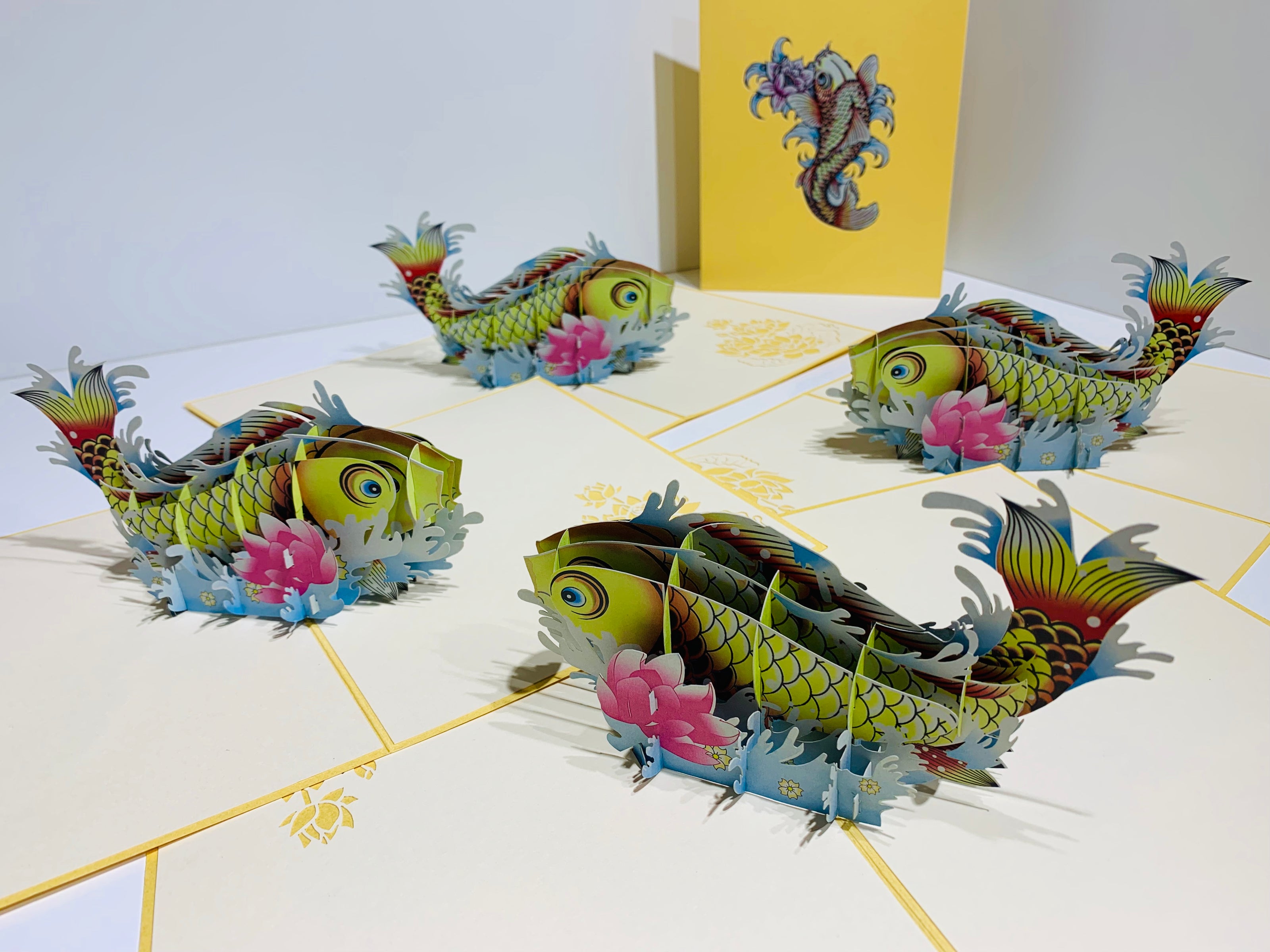 Gold Koi Japanese Fish Origami Pop Cards 3D Pop Up Greeting Card Happy Birthday Thank You Handmade Gift Thinking of You Blank Card for Any Occasion Happy Mother's Day Happy Father's Australiana Celebrate the Beauty of Flower