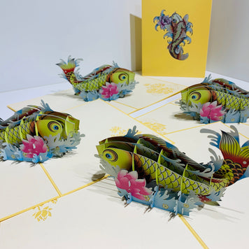 Gold Koi Japanese Fish Origami Pop Cards 3D Pop Up Greeting Card Happy Birthday Thank You Handmade Gift Thinking of You Blank Card for Any Occasion Happy Mother's Day Happy Father's Australiana Celebrate the Beauty of Flower