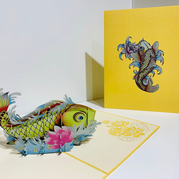 Gold Koi Japanese Fish Origami Pop Cards 3D Pop Up Greeting Card Happy Birthday Thank You Handmade Gift Thinking of You Blank Card for Any Occasion Happy Mother's Day Happy Father's Australiana Celebrate the Beauty of Flower