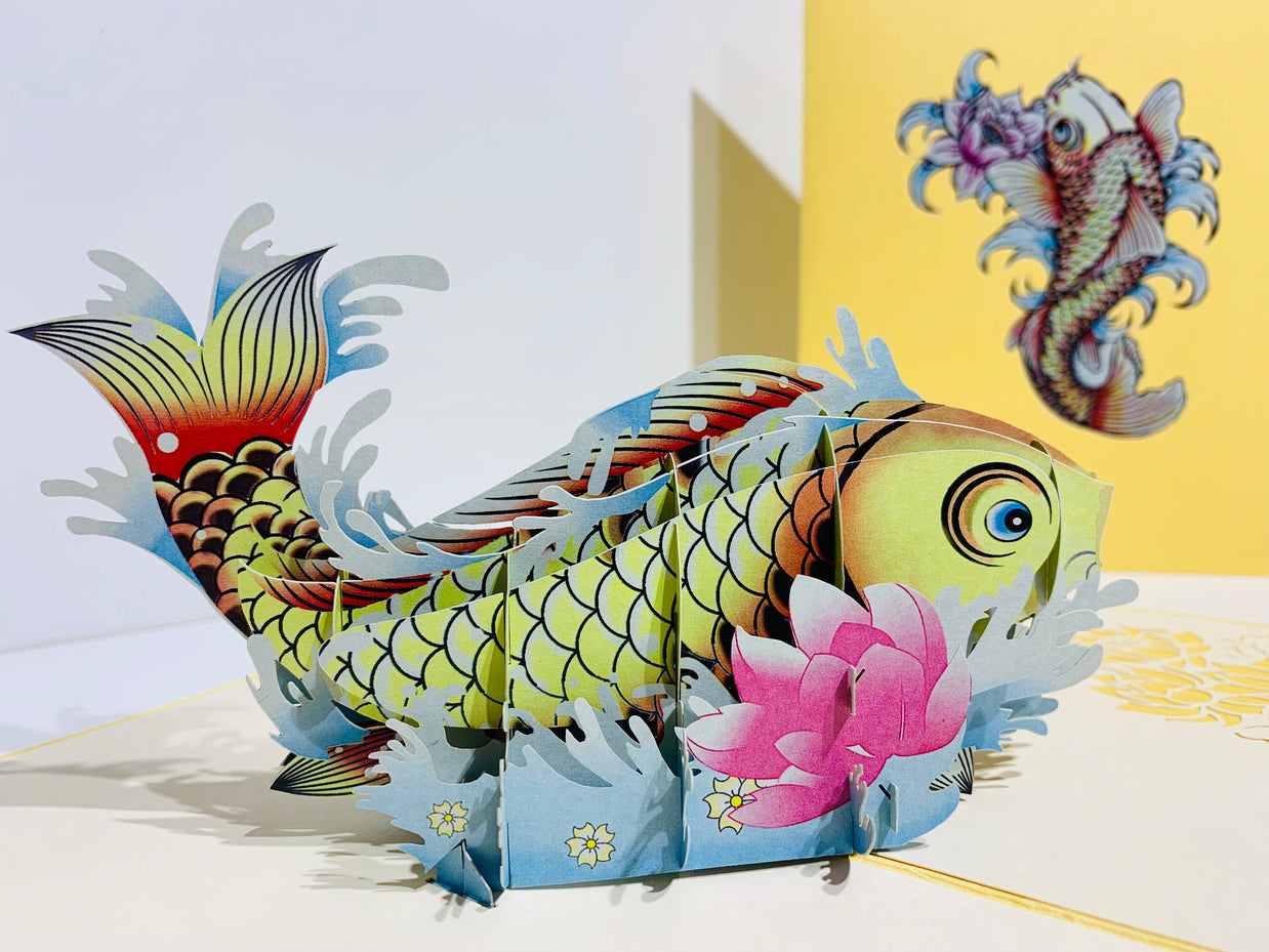 Gold Koi Japanese Fish Origami Pop Cards 3D Pop Up Greeting Card Happy Birthday Thank You Handmade Gift Thinking of You Blank Card for Any Occasion Happy Mother's Day Happy Father's Australiana Celebrate the Beauty of Flower