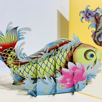 Gold Koi Japanese Fish Origami Pop Cards 3D Pop Up Greeting Card Happy Birthday Thank You Handmade Gift Thinking of You Blank Card for Any Occasion Happy Mother's Day Happy Father's Australiana Celebrate the Beauty of Flower