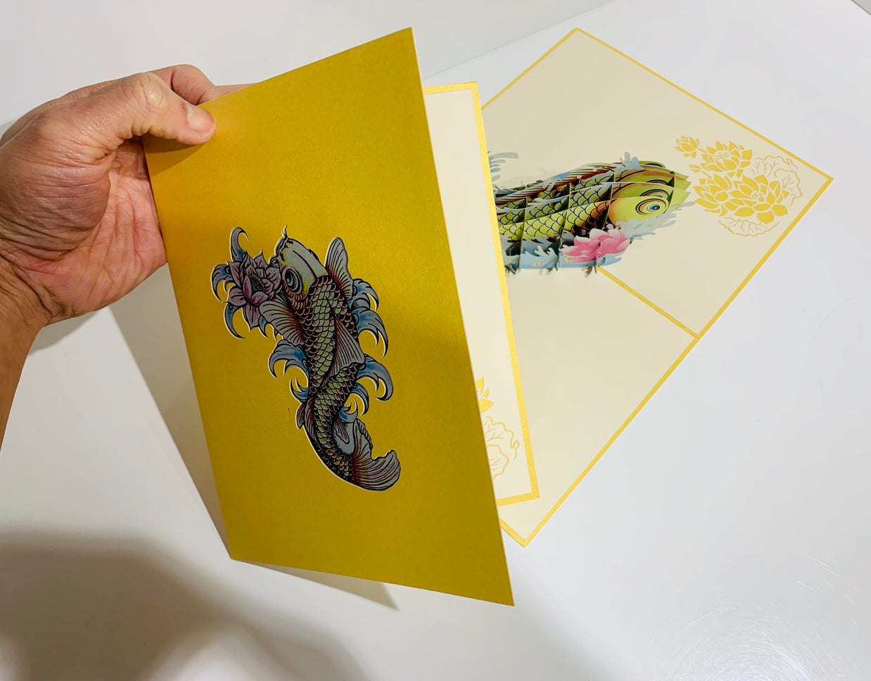 Gold Koi Japanese Fish Origami Pop Cards 3D Pop Up Greeting Card Happy Birthday Thank You Handmade Gift Thinking of You Blank Card for Any Occasion Happy Mother's Day Happy Father's Australiana Celebrate the Beauty of Flower