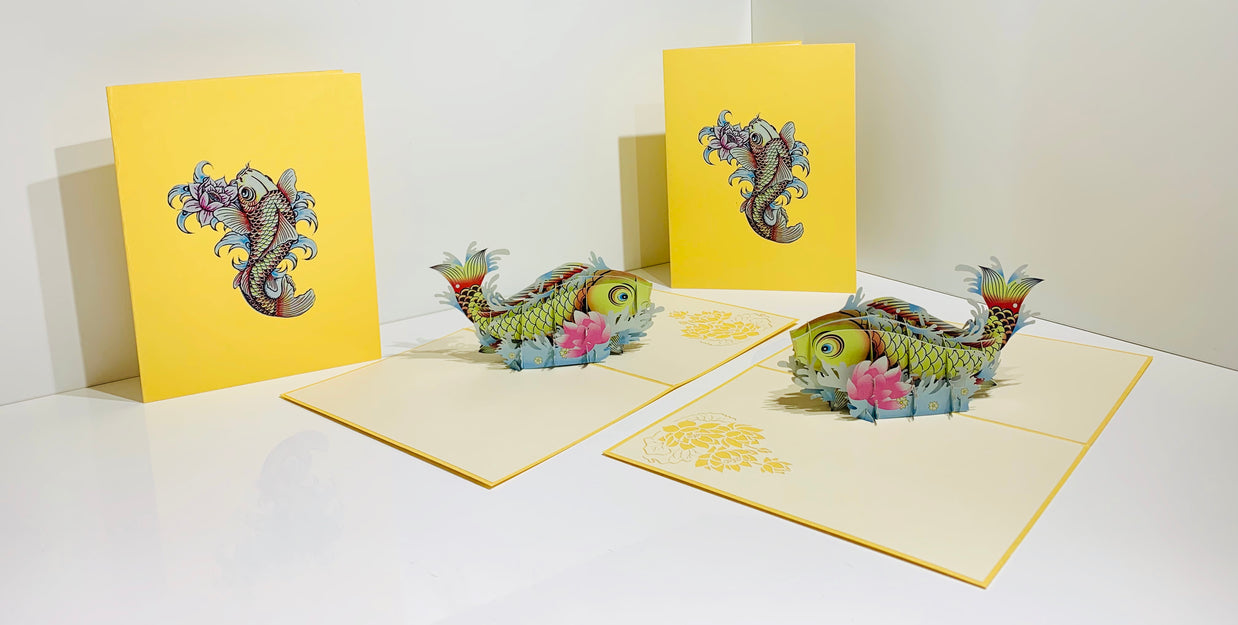 Gold Koi Japanese Fish Origami Pop Cards 3D Pop Up Greeting Card Happy Birthday Thank You Handmade Gift Thinking of You Blank Card for Any Occasion Happy Mother's Day Happy Father's Australiana Celebrate the Beauty of Flower