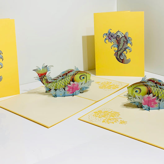 Gold Koi Japanese Fish Origami Pop Cards 3D Pop Up Greeting Card Happy Birthday Thank You Handmade Gift Thinking of You Blank Card for Any Occasion Happy Mother's Day Happy Father's Australiana Celebrate the Beauty of Flower