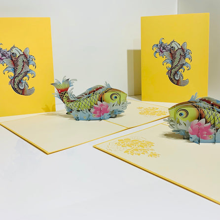 Gold Koi Japanese Fish Origami Pop Cards 3D Pop Up Greeting Card Happy Birthday Thank You Handmade Gift Thinking of You Blank Card for Any Occasion Happy Mother's Day Happy Father's Australiana Celebrate the Beauty of Flower
