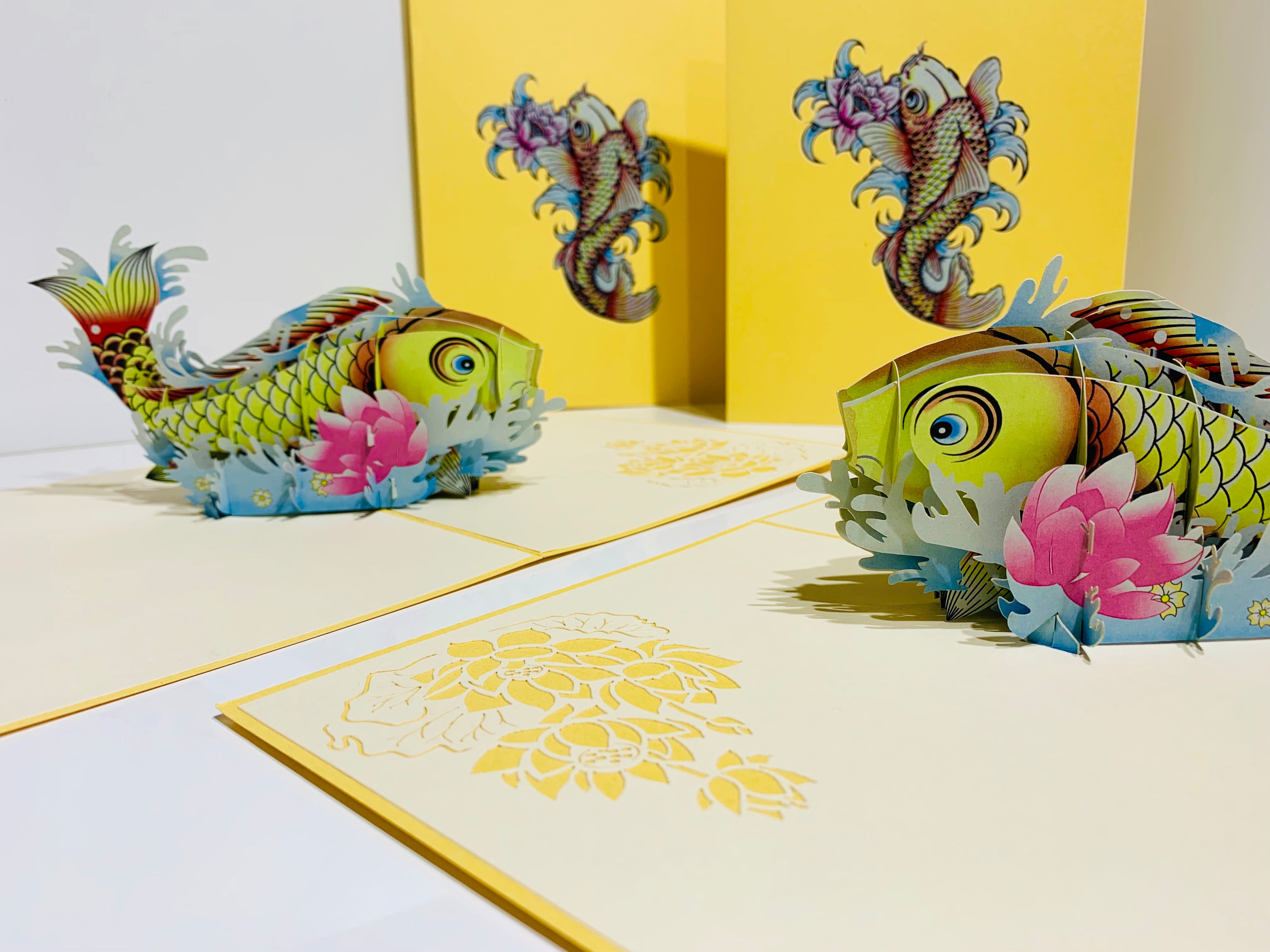 Gold Koi Japanese Fish Origami Pop Cards 3D Pop Up Greeting Card Happy Birthday Thank You Handmade Gift Thinking of You Blank Card for Any Occasion Happy Mother's Day Happy Father's Australiana Celebrate the Beauty of Flower