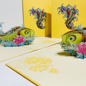 Gold Koi Japanese Fish Origami Pop Cards 3D Pop Up Greeting Card Happy Birthday Thank You Handmade Gift Thinking of You Blank Card for Any Occasion Happy Mother's Day Happy Father's Australiana Celebrate the Beauty of Flower