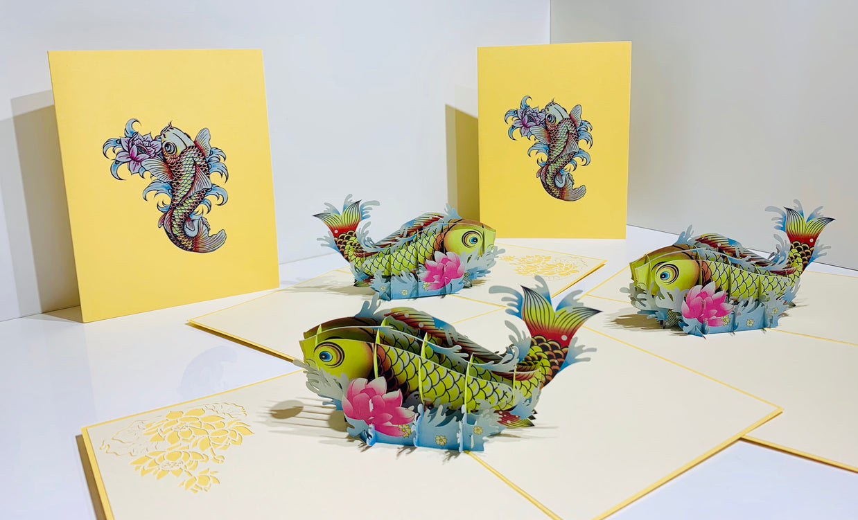 Gold Koi Japanese Fish Origami Pop Cards 3D Pop Up Greeting Card Happy Birthday Thank You Handmade Gift Thinking of You Blank Card for Any Occasion Happy Mother's Day Happy Father's Australiana Celebrate the Beauty of Flower