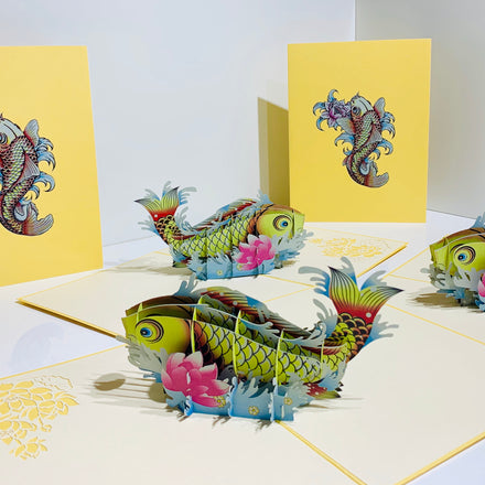 Gold Koi Japanese Fish Origami Pop Cards 3D Pop Up Greeting Card Happy Birthday Thank You Handmade Gift Thinking of You Blank Card for Any Occasion Happy Mother's Day Happy Father's Australiana Celebrate the Beauty of Flower