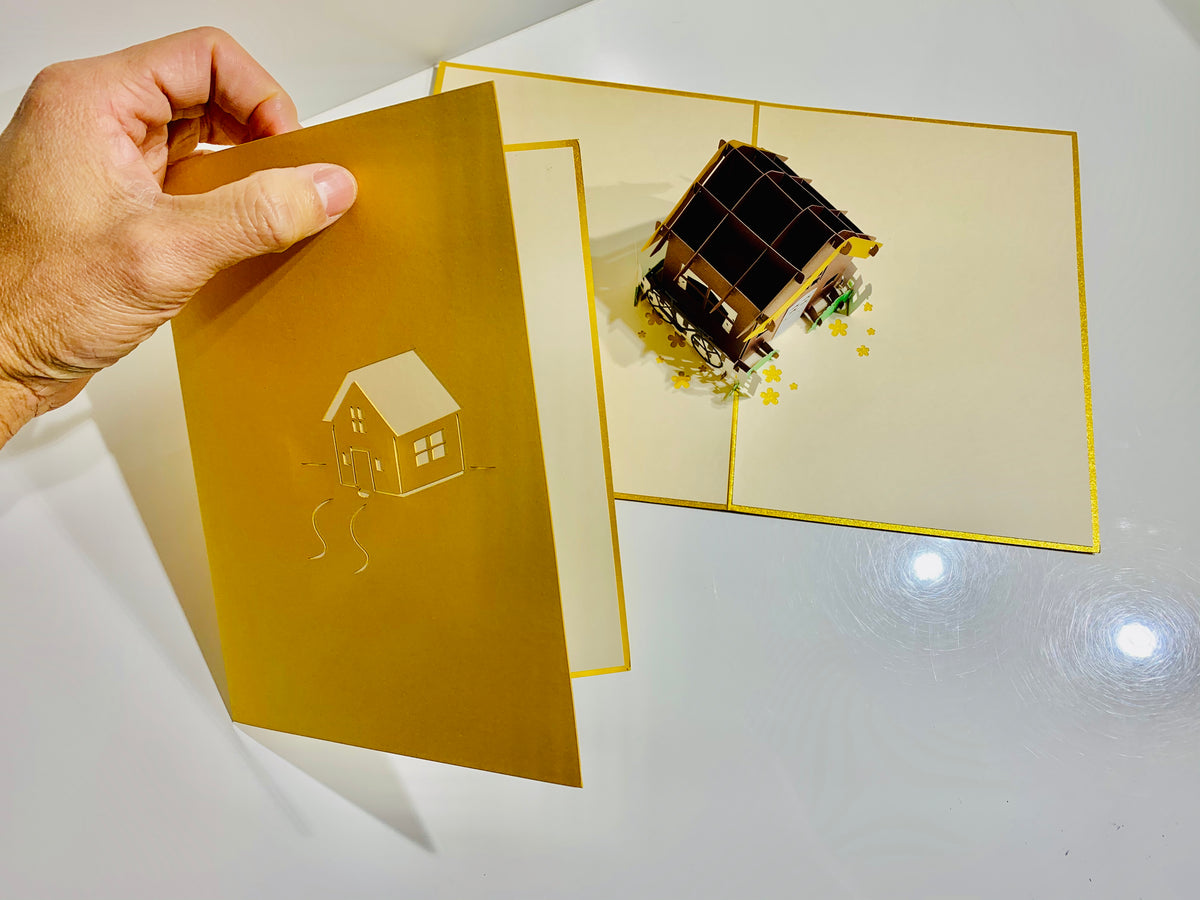 Golden House - Perfect for Housewarming - Origami Pop Cards 3D Pop Up Greeting Card Happy Birthday Thank You Handmade Gift Thinking of You Blank Card for Any Occasion Happy Mother's Day Australiana Celebrate the Beauty