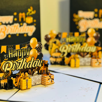 Golden Happy Birthday with Presents Origami Pop Cards 3D Pop Up Greeting Card Thank You Handmade Gift Thinking of You Happy Birthday Occasion Australiana Celebrate the Beauty and Happiness During Special Day Best Wishes Gift