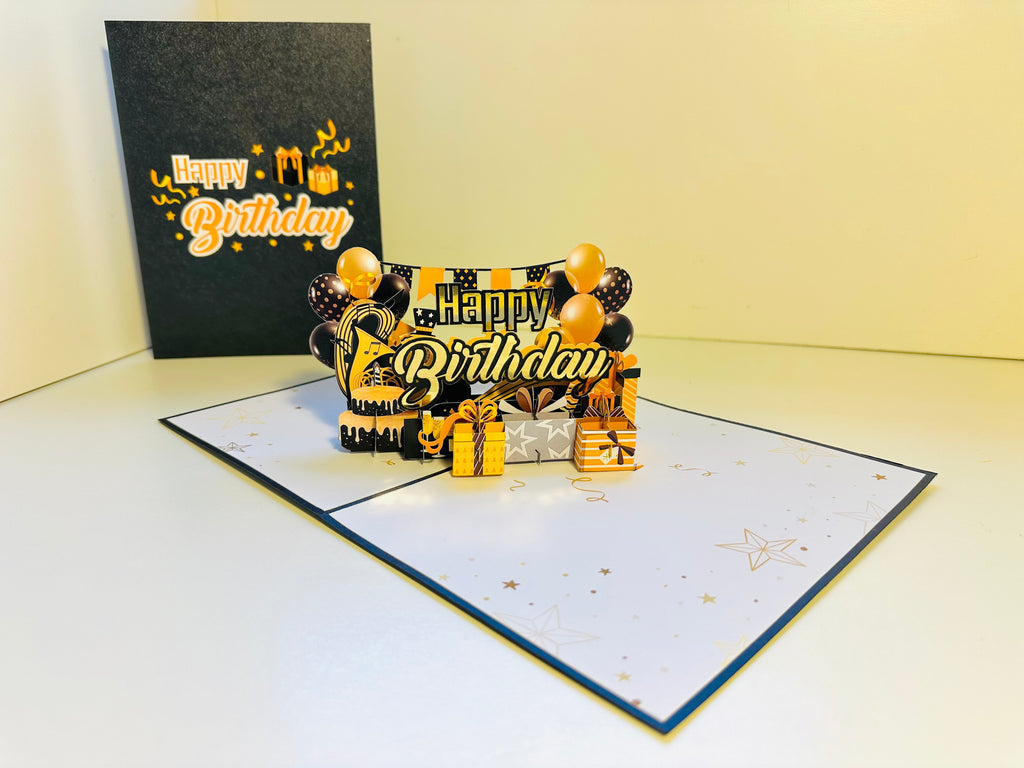 Golden Happy Birthday with Presents Origami Pop Cards 3D Pop Up Greeting Card Thank You Handmade Gift Thinking of You Happy Birthday Occasion Australiana Celebrate the Beauty and Happiness During Special Day Best Wishes Gift