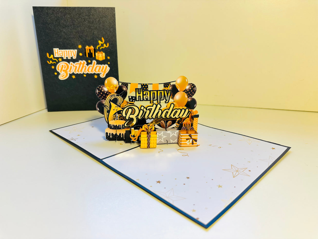 Golden Happy Birthday with Presents Origami Pop Cards 3D Pop Up Greeting Card Thank You Handmade Gift Thinking of You Happy Birthday Occasion Australiana Celebrate the Beauty and Happiness During Special Day Best Wishes Gift