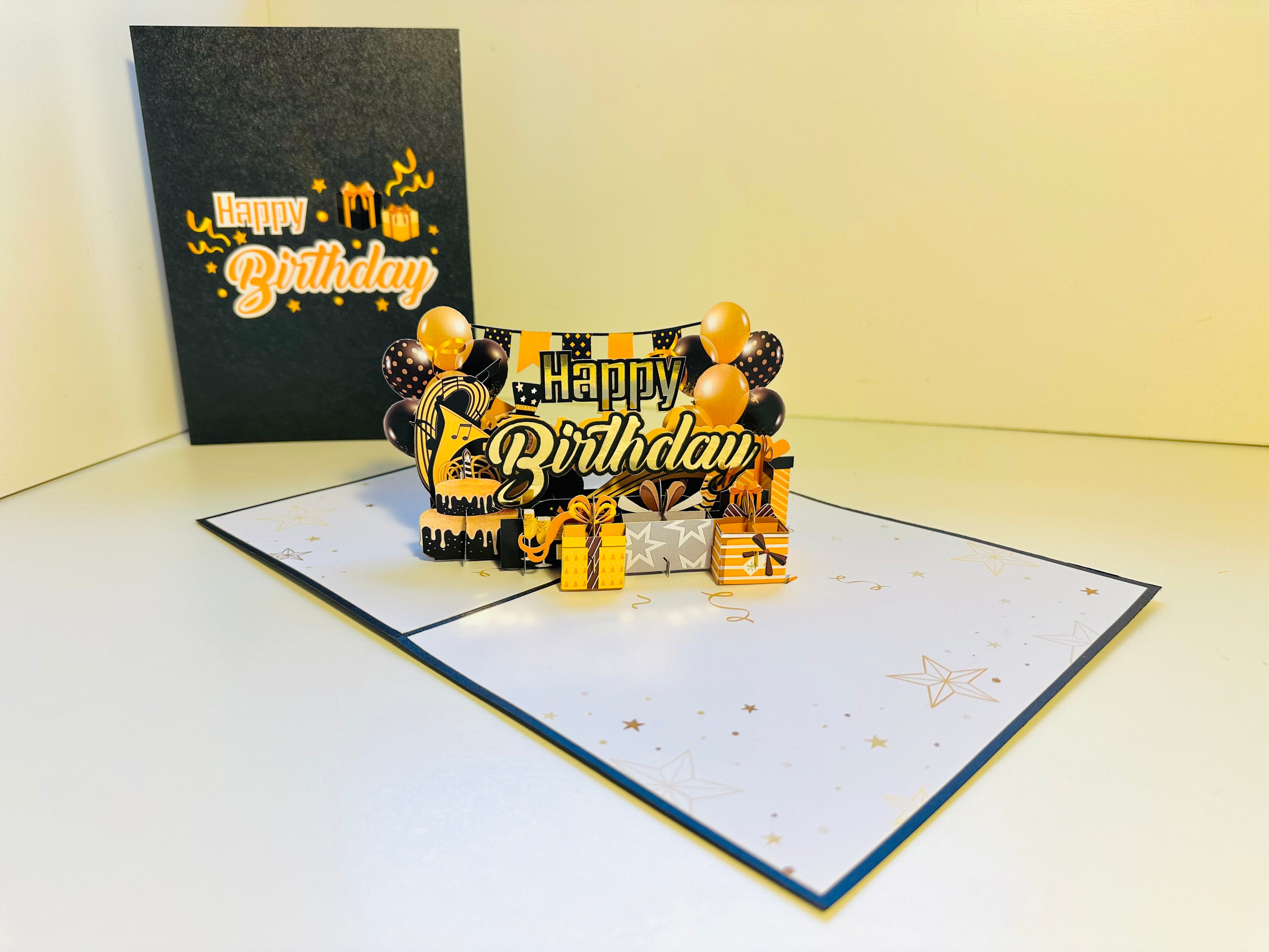Golden Happy Birthday with Presents Origami Pop Cards 3D Pop Up Greeting Card Thank You Handmade Gift Thinking of You Happy Birthday Occasion Australiana Celebrate the Beauty and Happiness During Special Day Best Wishes Gift