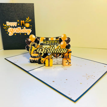 Golden Happy Birthday with Presents Origami Pop Cards 3D Pop Up Greeting Card Thank You Handmade Gift Thinking of You Happy Birthday Occasion Australiana Celebrate the Beauty and Happiness During Special Day Best Wishes Gift