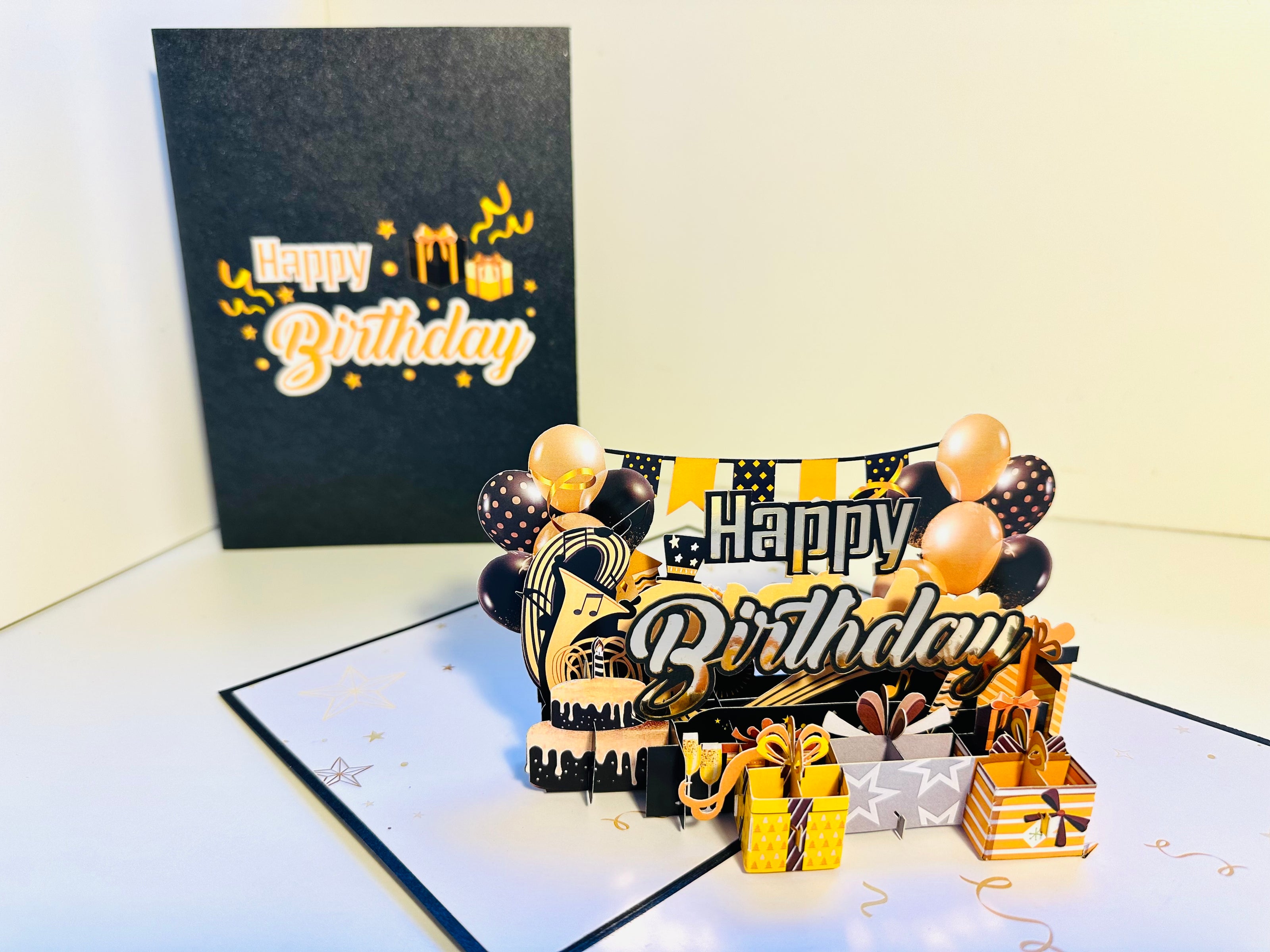 Golden Happy Birthday with Presents Origami Pop Cards 3D Pop Up Greeting Card Thank You Handmade Gift Thinking of You Happy Birthday Occasion Australiana Celebrate the Beauty and Happiness During Special Day Best Wishes Gift