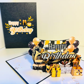 Golden Happy Birthday with Presents Origami Pop Cards 3D Pop Up Greeting Card Thank You Handmade Gift Thinking of You Happy Birthday Occasion Australiana Celebrate the Beauty and Happiness During Special Day Best Wishes Gift