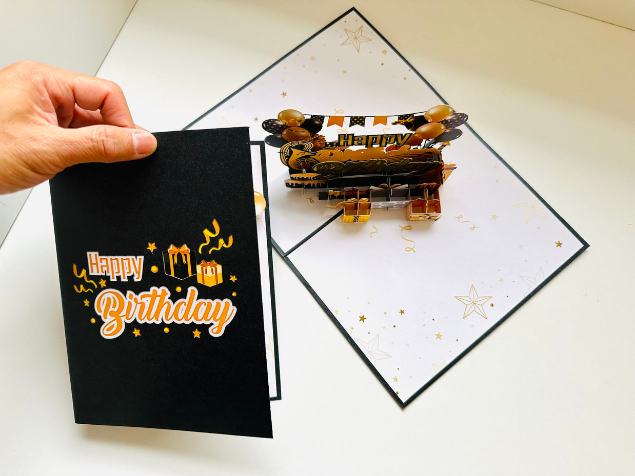 Golden Happy Birthday with Presents Origami Pop Cards 3D Pop Up Greeting Card Thank You Handmade Gift Thinking of You Happy Birthday Occasion Australiana Celebrate the Beauty and Happiness During Special Day Best Wishes Gift