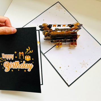 Golden Happy Birthday with Presents Origami Pop Cards 3D Pop Up Greeting Card Thank You Handmade Gift Thinking of You Happy Birthday Occasion Australiana Celebrate the Beauty and Happiness During Special Day Best Wishes Gift