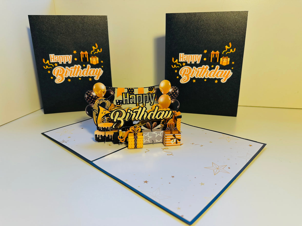 Golden Happy Birthday with Presents Origami Pop Cards 3D Pop Up Greeting Card Thank You Handmade Gift Thinking of You Happy Birthday Occasion Australiana Celebrate the Beauty and Happiness During Special Day Best Wishes Gift