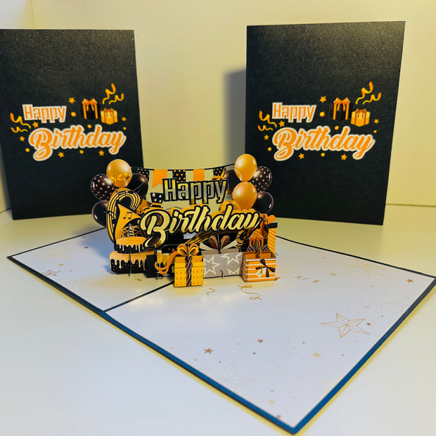 Golden Happy Birthday with Presents Origami Pop Cards 3D Pop Up Greeting Card Thank You Handmade Gift Thinking of You Happy Birthday Occasion Australiana Celebrate the Beauty and Happiness During Special Day Best Wishes Gift