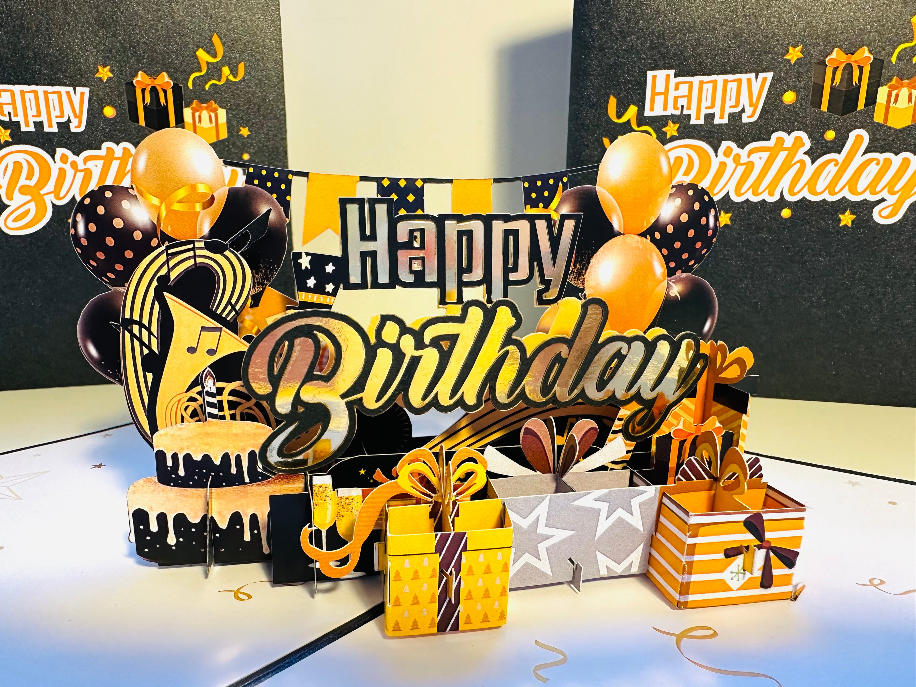 Golden Happy Birthday with Presents Origami Pop Cards 3D Pop Up Greeting Card Thank You Handmade Gift Thinking of You Happy Birthday Occasion Australiana Celebrate the Beauty and Happiness During Special Day Best Wishes Gift