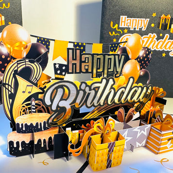 Golden Happy Birthday with Presents Origami Pop Cards 3D Pop Up Greeting Card Thank You Handmade Gift Thinking of You Happy Birthday Occasion Australiana Celebrate the Beauty and Happiness During Special Day Best Wishes Gift