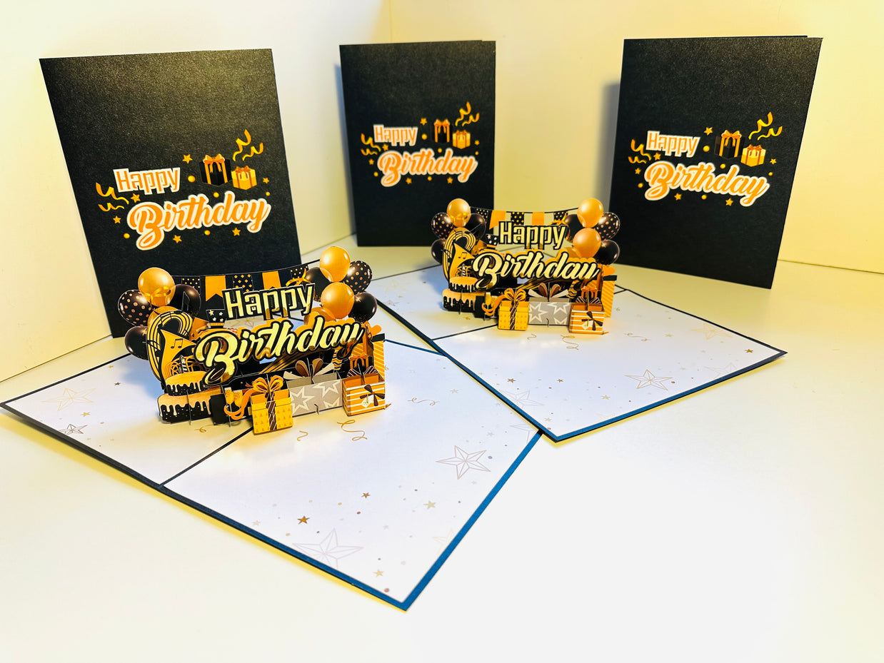Golden Happy Birthday with Presents Origami Pop Cards 3D Pop Up Greeting Card Thank You Handmade Gift Thinking of You Happy Birthday Occasion Australiana Celebrate the Beauty and Happiness During Special Day Best Wishes Gift