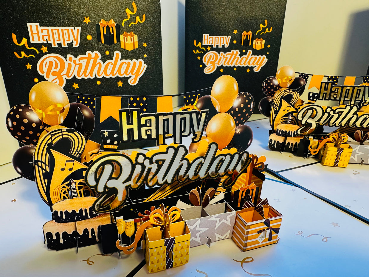 Golden Happy Birthday with Presents Origami Pop Cards 3D Pop Up Greeting Card Thank You Handmade Gift Thinking of You Happy Birthday Occasion Australiana Celebrate the Beauty and Happiness During Special Day Best Wishes Gift