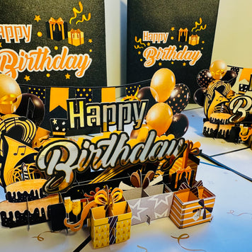 Golden Happy Birthday with Presents Origami Pop Cards 3D Pop Up Greeting Card Thank You Handmade Gift Thinking of You Happy Birthday Occasion Australiana Celebrate the Beauty and Happiness During Special Day Best Wishes Gift