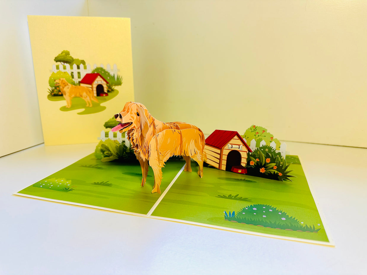 Golden Retriever Scottish Dog - Perfect for Dog Lovers Origami Pop Cards 3D Pop Up Greeting Card Happy Birthday Thank You Handmade Gift Thinking of You Blank Card for Any Occasion Happy Mother's Day Happy Father's Celebrate the Beauty of Animals