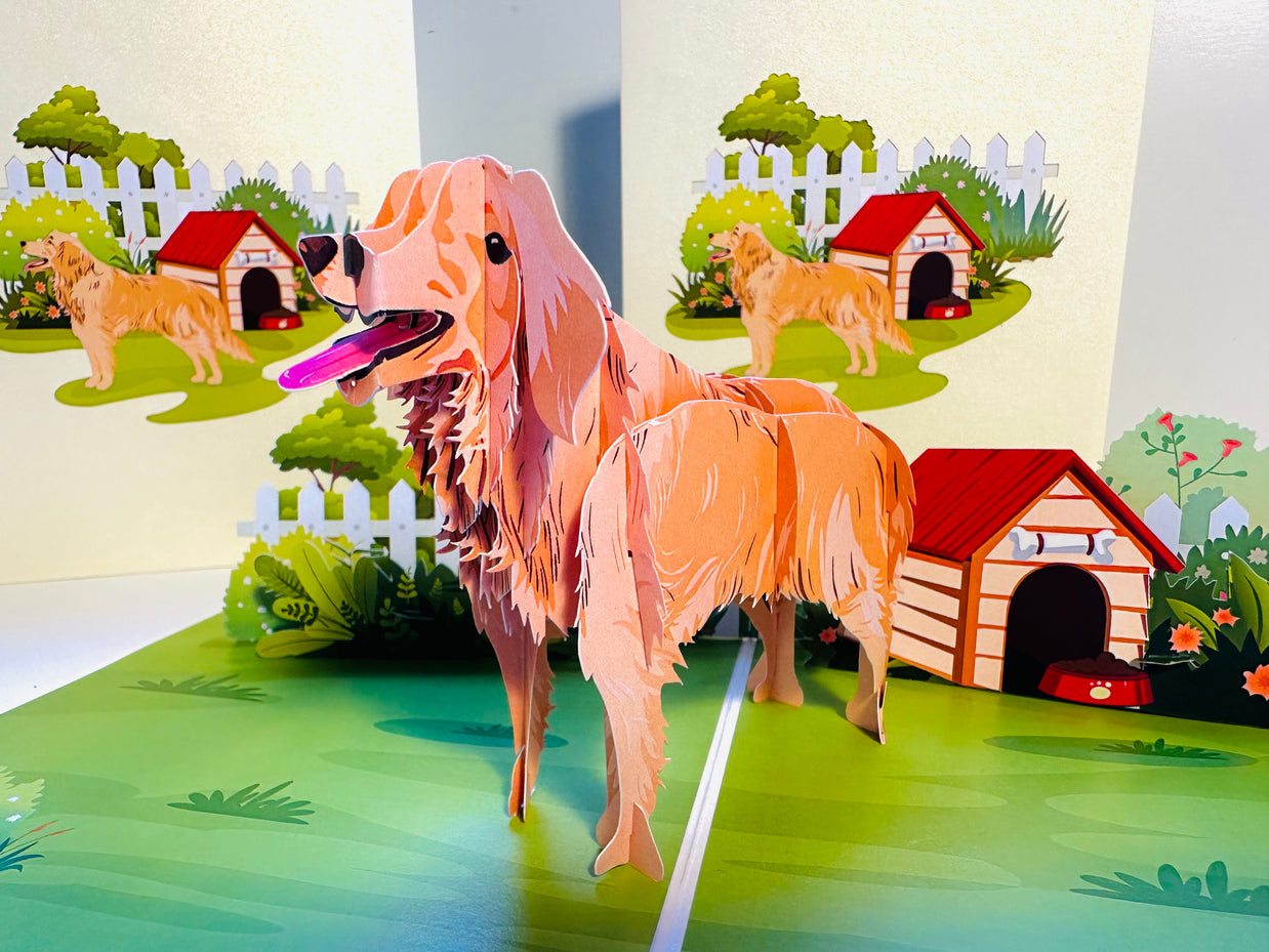 Golden Retriever Scottish Dog - Perfect for Dog Lovers Origami Pop Cards 3D Pop Up Greeting Card Happy Birthday Thank You Handmade Gift Thinking of You Blank Card for Any Occasion Happy Mother's Day Happy Father's Celebrate the Beauty of Animals