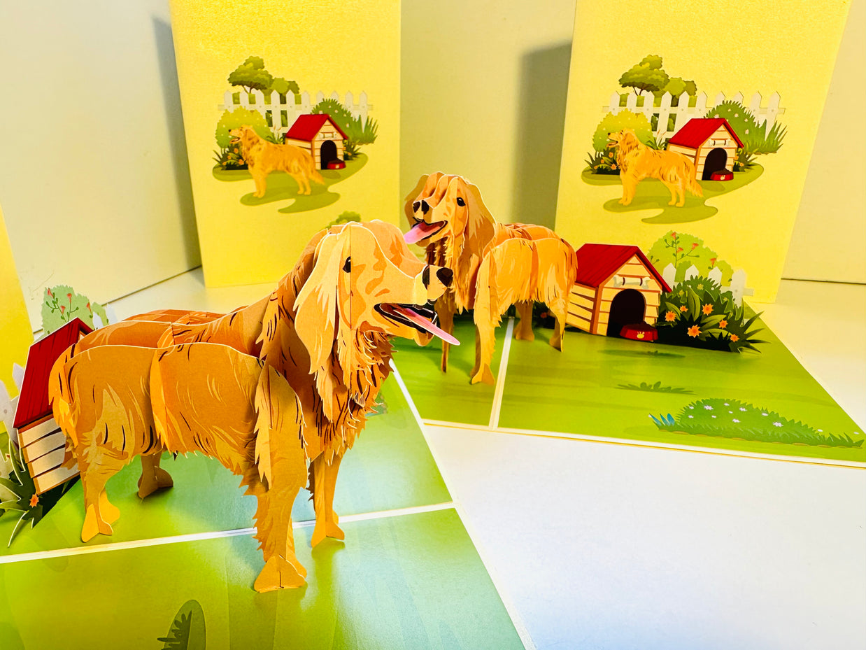 Golden Retriever Scottish Dog - Perfect for Dog Lovers Origami Pop Cards 3D Pop Up Greeting Card Happy Birthday Thank You Handmade Gift Thinking of You Blank Card for Any Occasion Happy Mother's Day Happy Father's Celebrate the Beauty of Animals