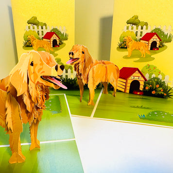 Golden Retriever Scottish Dog - Perfect for Dog Lovers Origami Pop Cards 3D Pop Up Greeting Card Happy Birthday Thank You Handmade Gift Thinking of You Blank Card for Any Occasion Happy Mother's Day Happy Father's Celebrate the Beauty of Animals