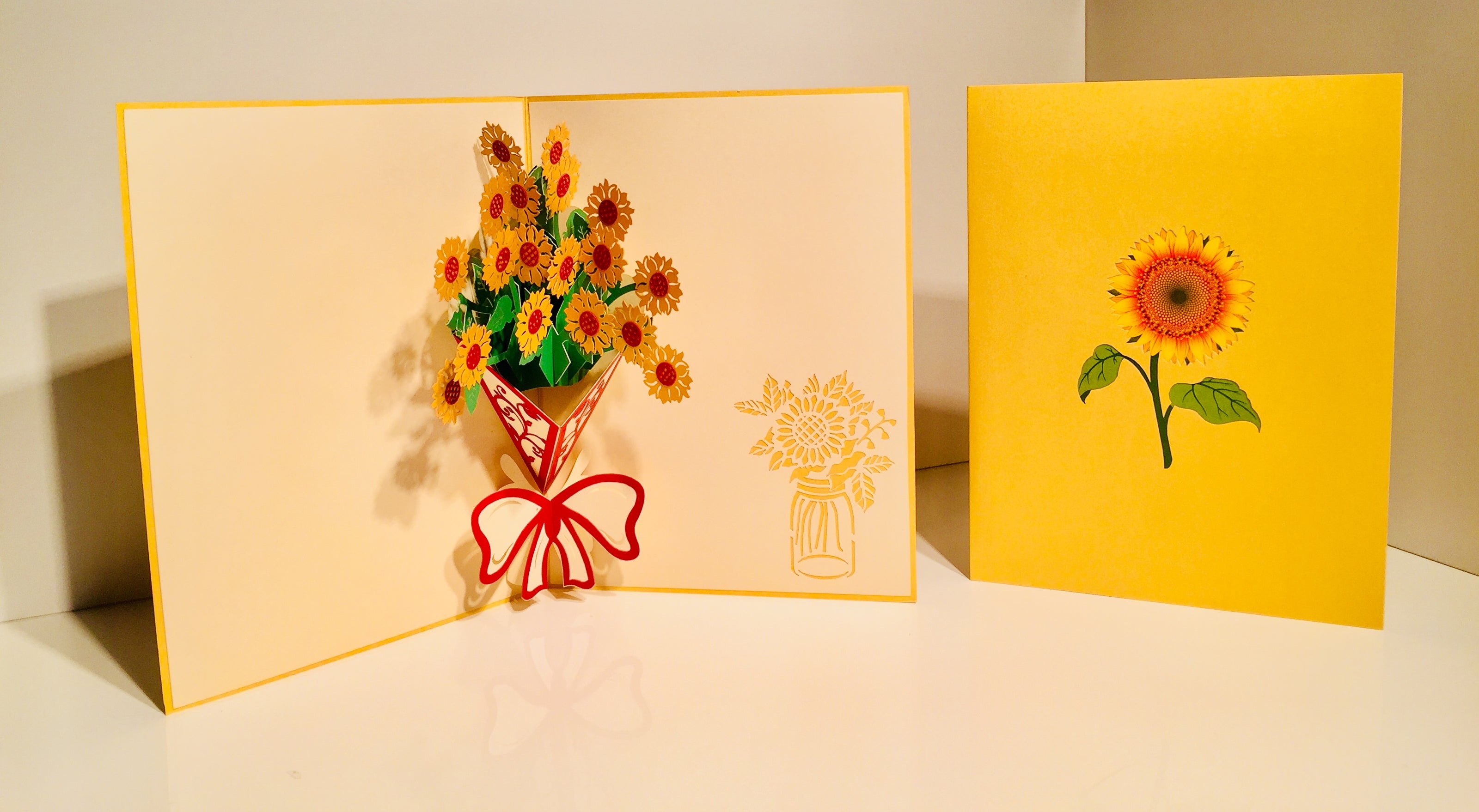 Golden Sunflower Bouquet Wrapped in Red Ribbon Pop Cards 3D Pop Up Greeting Card Happy Birthday Thank You Handmade Gift Thinking of You Blank Card for Any Occasion Happy Mother's Day Happy Father's Australiana Celebrate the Beauty of Flower