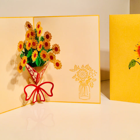 Golden Sunflower Bouquet Wrapped in Red Ribbon Pop Cards 3D Pop Up Greeting Card Happy Birthday Thank You Handmade Gift Thinking of You Blank Card for Any Occasion Happy Mother's Day Happy Father's Australiana Celebrate the Beauty of Flower