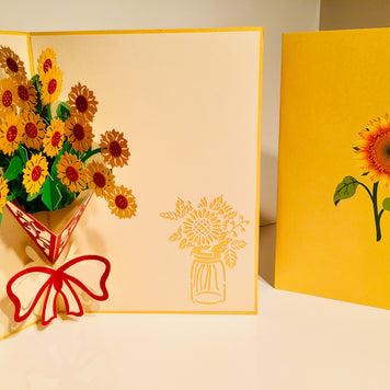 Golden Sunflower Bouquet Wrapped in Red Ribbon Pop Cards 3D Pop Up Greeting Card Happy Birthday Thank You Handmade Gift Thinking of You Blank Card for Any Occasion Happy Mother's Day Happy Father's Australiana Celebrate the Beauty of Flower