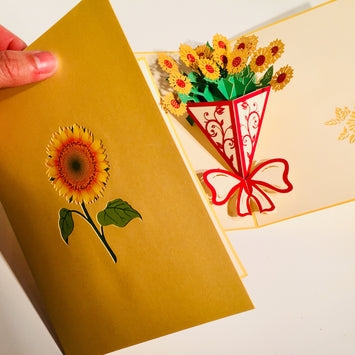 Golden Sunflower Bouquet Wrapped in Red Ribbon Pop Cards 3D Pop Up Greeting Card Happy Birthday Thank You Handmade Gift Thinking of You Blank Card for Any Occasion Happy Mother's Day Happy Father's Australiana Celebrate the Beauty of Flower