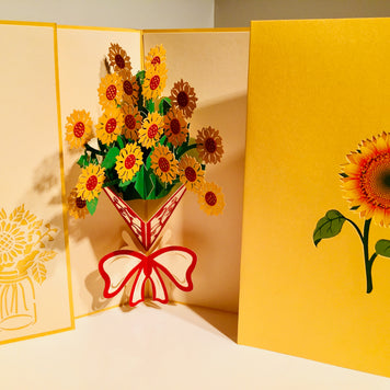 Golden Sunflower Bouquet Wrapped in Red Ribbon Pop Cards 3D Pop Up Greeting Card Happy Birthday Thank You Handmade Gift Thinking of You Blank Card for Any Occasion Happy Mother's Day Happy Father's Australiana Celebrate the Beauty of Flower