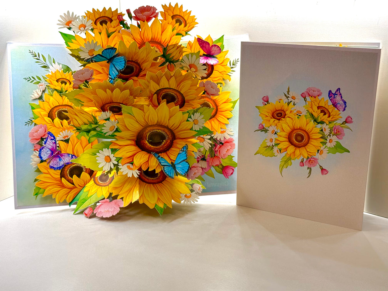 Golden Sunflower Garden with Butterflies Origami Pop Cards 3D Pop Up Greeting Card Happy Birthday Thank You Handmade Gift Thinking of You Blank Card for Any Occasion Happy Mother's Day Happy Father's Australiana Celebrate the Beauty of Autumn Flowe