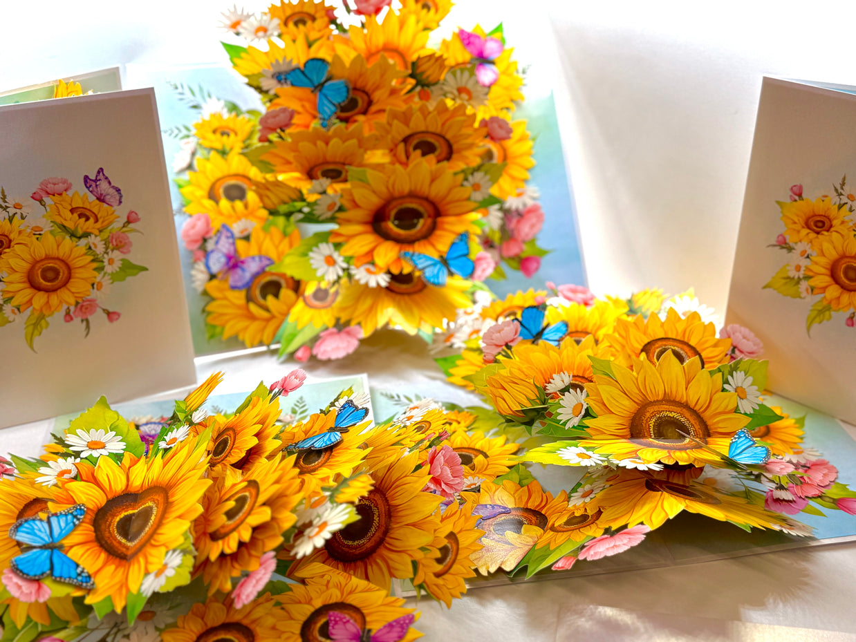Golden Sunflower Garden with Butterflies Origami Pop Cards 3D Pop Up Greeting Card Happy Birthday Thank You Handmade Gift Thinking of You Blank Card for Any Occasion Happy Mother's Day Happy Father's Australiana Celebrate the Beauty of Autumn Flowe