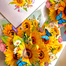 Golden Sunflower Garden with Butterflies Origami Pop Cards 3D Pop Up Greeting Card Happy Birthday Thank You Handmade Gift Thinking of You Blank Card for Any Occasion Happy Mother's Day Happy Father's Australiana Celebrate the Beauty of Autumn Flowe