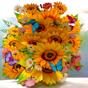 Golden Sunflower Garden with Butterflies Origami Pop Cards 3D Pop Up Greeting Card Happy Birthday Thank You Handmade Gift Thinking of You Blank Card for Any Occasion Happy Mother's Day Happy Father's Australiana Celebrate the Beauty of Autumn Flowe
