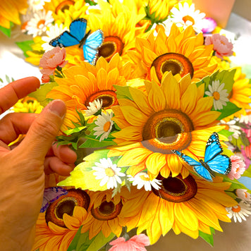 Golden Sunflower Garden with Butterflies Origami Pop Cards 3D Pop Up Greeting Card Happy Birthday Thank You Handmade Gift Thinking of You Blank Card for Any Occasion Happy Mother's Day Happy Father's Australiana Celebrate the Beauty of Autumn Flowe