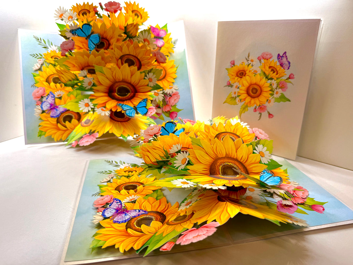 Golden Sunflower Garden with Butterflies Origami Pop Cards 3D Pop Up Greeting Card Happy Birthday Thank You Handmade Gift Thinking of You Blank Card for Any Occasion Happy Mother's Day Happy Father's Australiana Celebrate the Beauty of Autumn Flowe