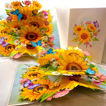 Golden Sunflower Garden with Butterflies Origami Pop Cards 3D Pop Up Greeting Card Happy Birthday Thank You Handmade Gift Thinking of You Blank Card for Any Occasion Happy Mother's Day Happy Father's Australiana Celebrate the Beauty of Autumn Flowe