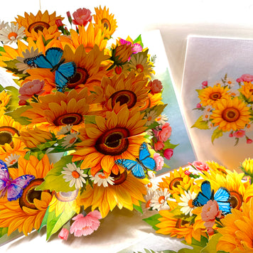 Golden Sunflower Garden with Butterflies Origami Pop Cards 3D Pop Up Greeting Card Happy Birthday Thank You Handmade Gift Thinking of You Blank Card for Any Occasion Happy Mother's Day Happy Father's Australiana Celebrate the Beauty of Autumn Flowe